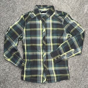 COLUMBIA Plaid Button-Up Shirt in Green and Yellow, Womens S/P small petite